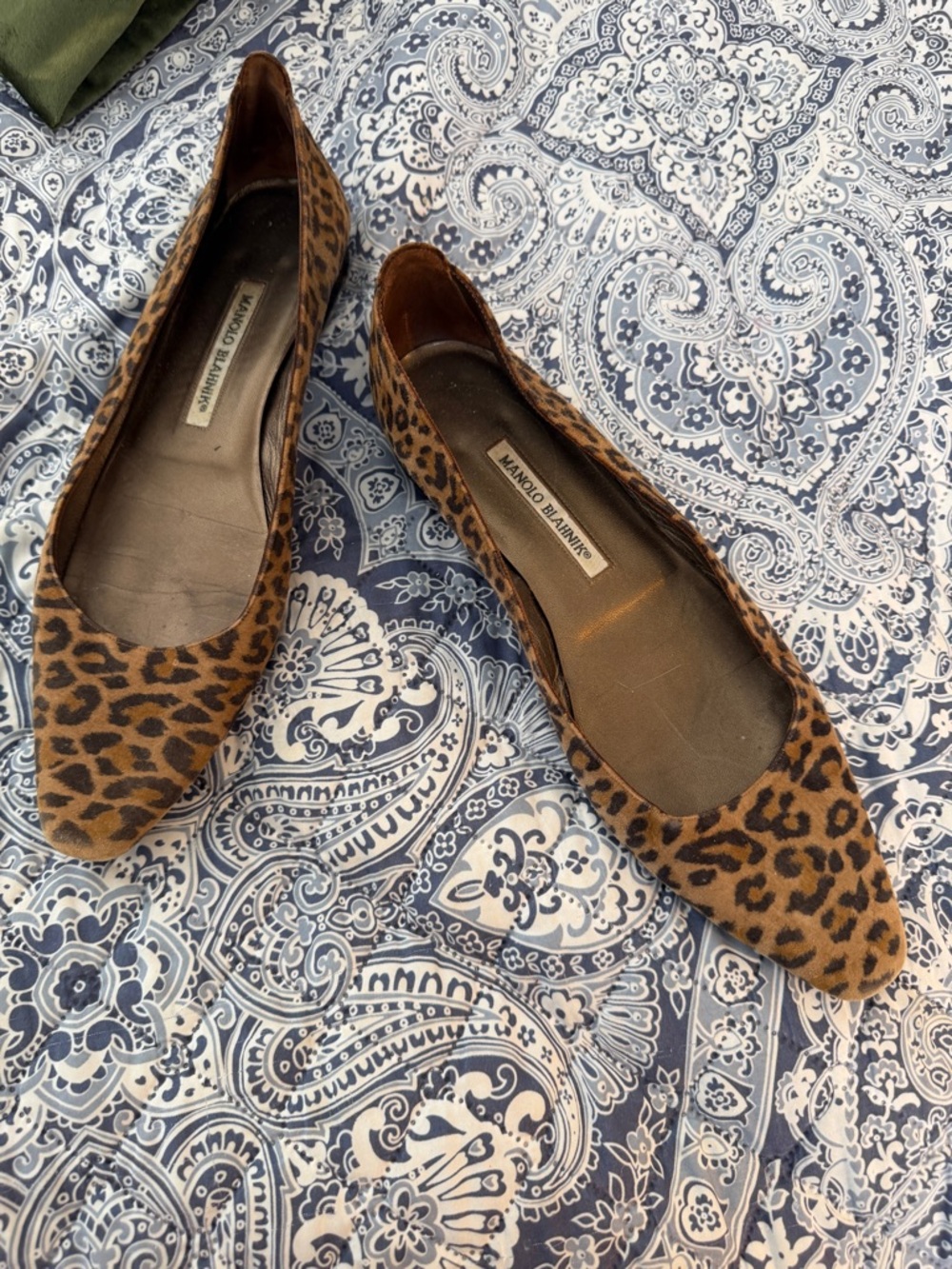 Manolo Blahnik Leopard Print Brown Pointed-Toe Flats